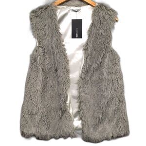 Fashion Nova Women One Size Fits Most Furry Vest Sage Green Satin Lined Glamcore